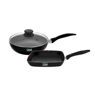         Seagull Cooking Pan Set ชุดกระทะ นอนสติ๊ก โซ แฮปปี้ 3 ชิ้น กระทะทรงลึก 26 ซม. พร้อมฝาแก้ว และ กระทะย่าง 24 ซม.