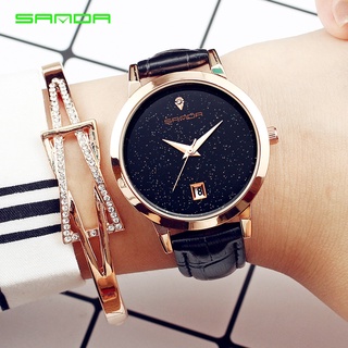 SANDA Fashion Luxury Shining Star Style Gold Watch Women Leather Women Watches Waterproof relogio feminino relojes mujer