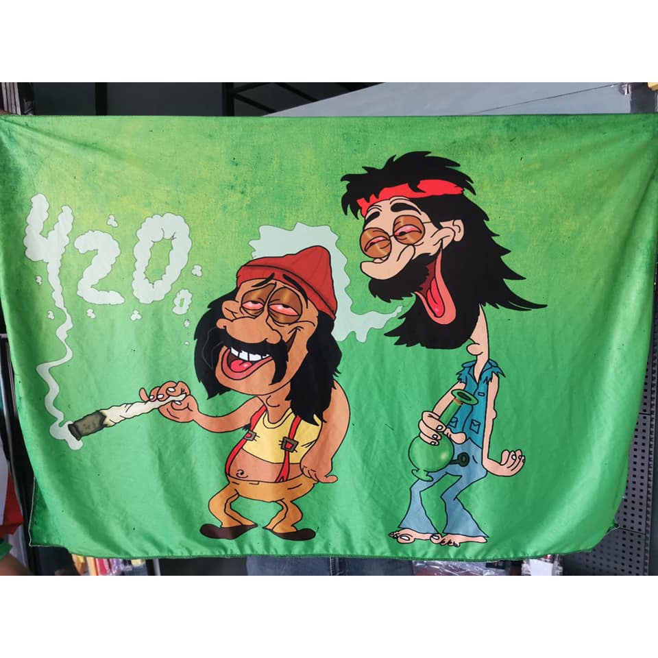 ผ้าตกแต่งผนัง ผ้าธง ลายสายเขียว ใบเขียว 420 ฺBONG and friends บอง