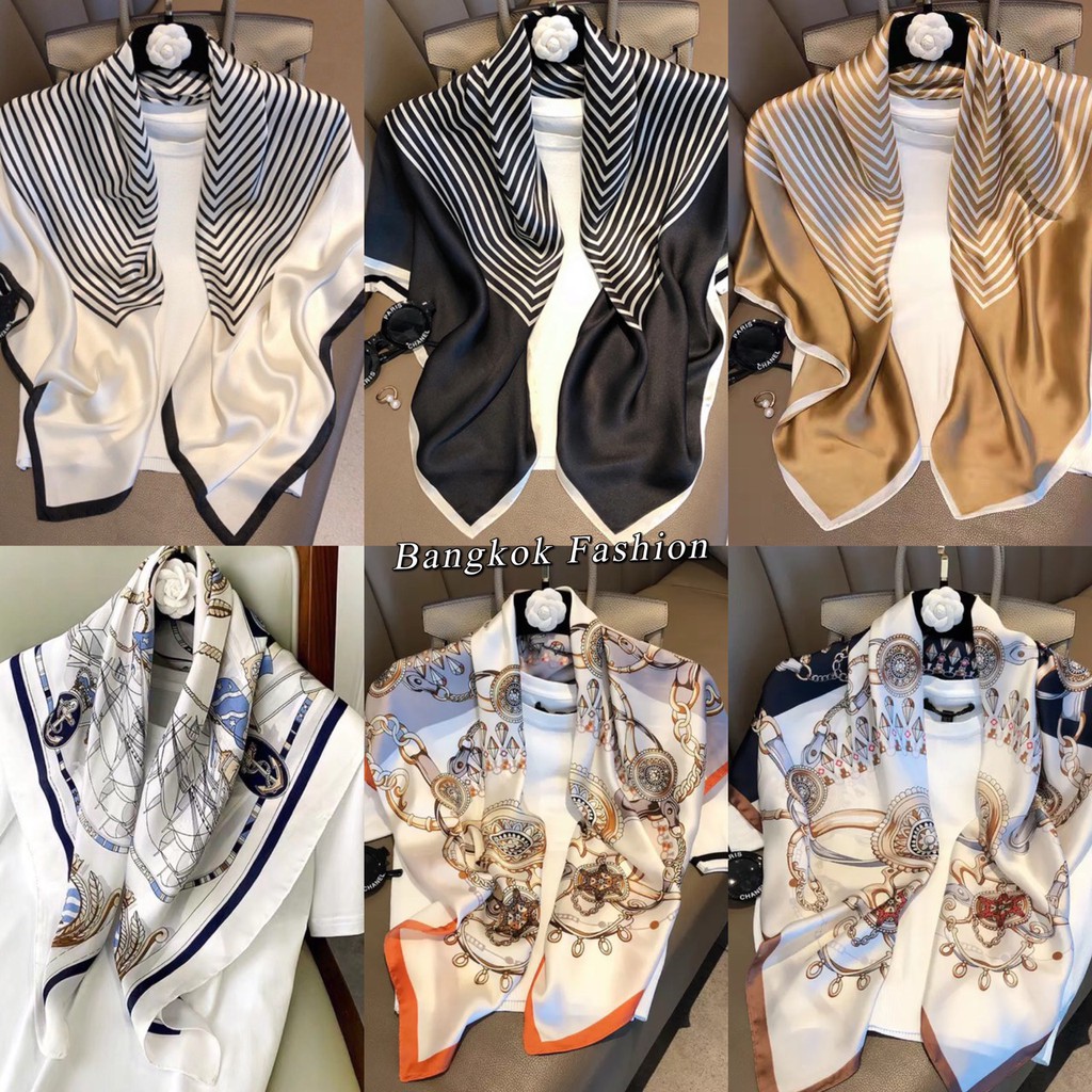 ผ้าซาติน ผ้าพันคอ คลุมไหล่ ไหมซาติน ขนาด 90*90ซม ราคาสุดคุ้ม ของมาใหม่ พร้อมส่งที่ไทย