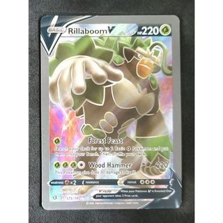 Rillaboom V Card กอริลลันดา 175/192 Pokemon Card Gold Flash Light (Glossy) ภาษาอังกฤษ