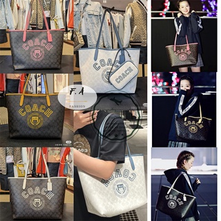 F.A ว่าแท้100% COACH City Tote In Signature Canvas With Varsity Motif กระเป๋าช้อปปิ้งสตรีกระเป๋าสะพาย CB869