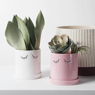 Mr.Garden กระถางต้นไม้ เซรามิค น่ารักตะมุตะมิ (Cute Eyelash Plant pot)