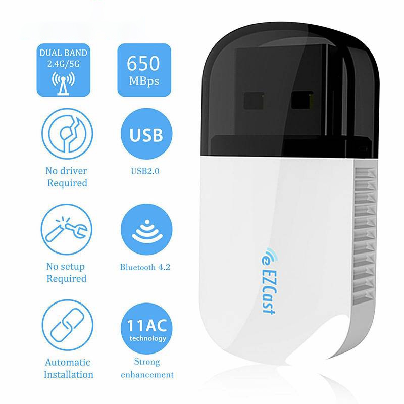 Ezcast อะแดปเตอร์ USB WIFI ไร้สาย 5G/2.5G บลูทูธ 4.2 Dual Band AC 600Mbps