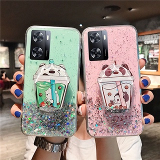 Ready Stock เคส OPPO A57 2022 / A77 5G / A96 4G / A76 New Fashion Cute Bears Cartoon Quicksand Bracket Back Cover เคสโทรศัพท์ Oppo A57 OPPOA77 Starry Sky Transparent Soft Case