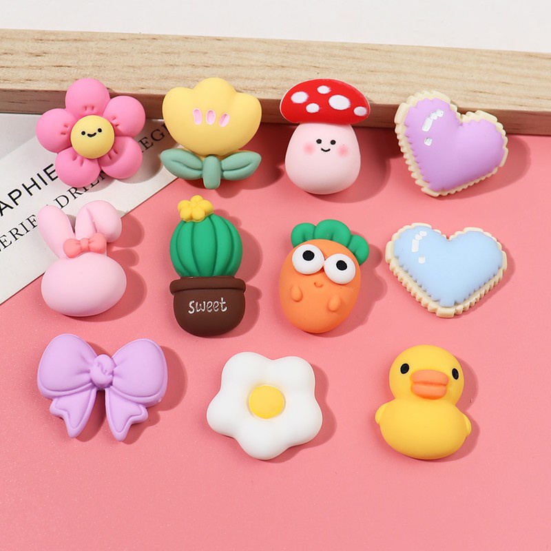 Cute Bunny Bowknot Jibbits for Croc Cactus Cake Jibitz Charm Pins Ice Cream Shoe Charms Flower Jibits Crocks DIY Shoes Accessories Decoration for Women