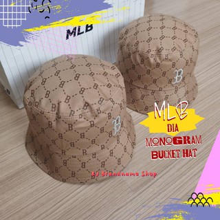 🟤MLB Dia Monogram Bucket Hat หมวกปีกสีน้ำตาล ปัก logo B Boston