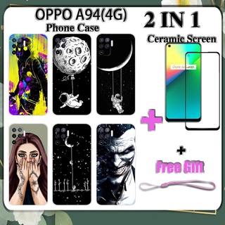 2 IN 1 เคสโทรศัพท์ OPPO A94 (4G) พร้อมกระจกนิรภัยกันรอยหน้าจอ เซรามิค โค้ง ฟิล์มนิรภัย อวกาศด้านนอก