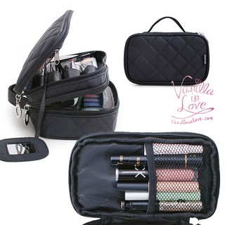 BG26 กระเป๋าเครื่องสำอางสีดำ Makeup Bag ซิปสองชั้น ขนาดพกพา