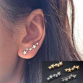 ต่างหู Moon Star Ear Climber Tiny Star Moon Stud Earrings For Women Everyday Teen Mothersday- 1 คู่