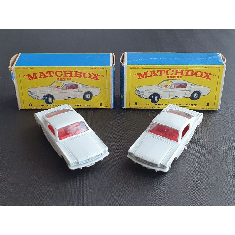 Matchbox Lesney: 2 Ford Mustang Fastback 1969-72 VHTF White Grille&amp;Silver Grille with 2 Original Boxes