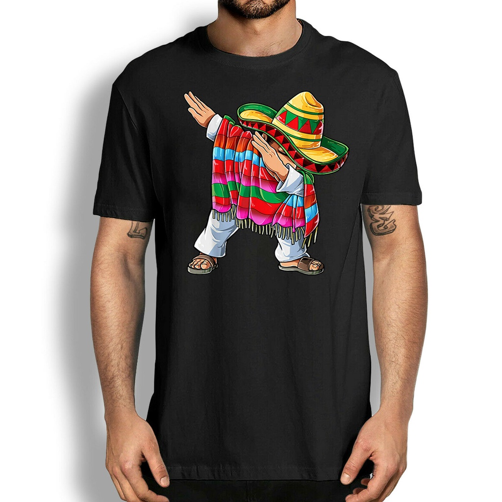 คอลูกเรือเสื้อยืด พิมพ์ลาย Mexicano Dabbing Mexican Poncho Cinco De Mayo Sombrero แฟชั่นตลก สําหรับผ
