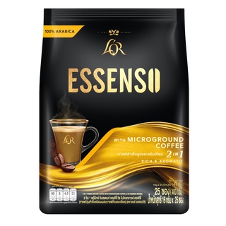 L’OR ESSENSO ลอร์ เอสเซนโซ่ With Microground Coffee 2in1 Rich &amp; Aromatic กาแฟปรุงสำเร็จชนิดผง ผสมกาแฟคั่วบดละเอียด ขนาด 16 กรัม (x 25 ซอง)