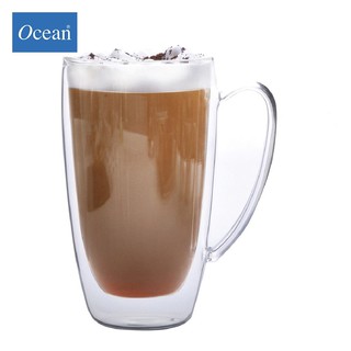 Ocean แก้ว 2 ชั้น มีหูจับ สำหรับใส่เครื่องดื่มร้อนและเย็น 430 ml. 6 ใบ Double Wall Glass Doppio Mug – 44A0004