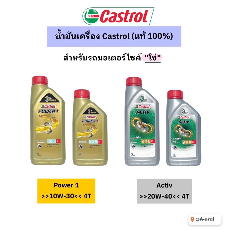 น้ำมันเครื่อง Castrol (ของแท้100%) สำหรับรถมอเตอร์ไซค์ “โซ่” Power1/Activ กึ่งสังเคราะห์