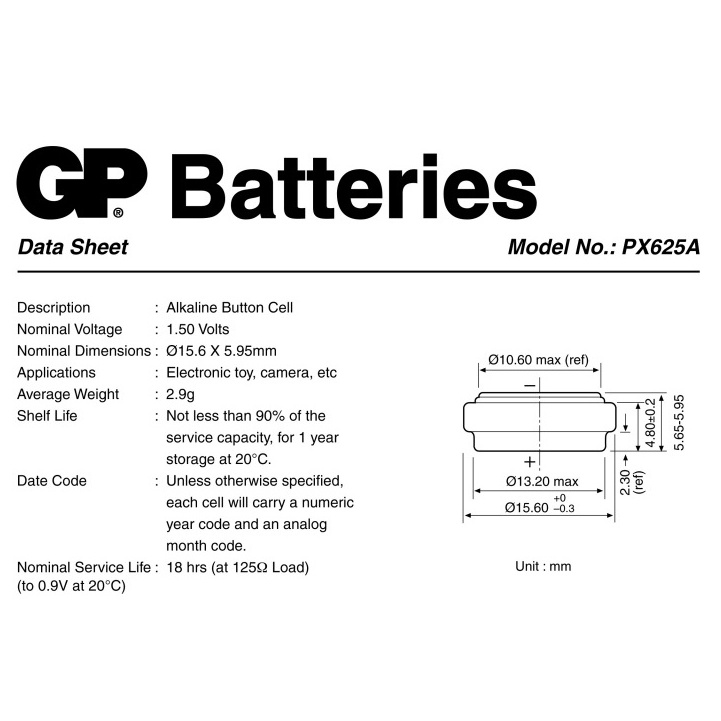 แท้ 100% GP PX625A / LR9 ถ่านกระดุม 1.5V.  190mAh. Alkaline ราคา ถูกที่สุด ดีลบีเคเค แกลเลอรีภาพที่ 5