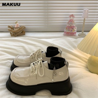 Makuu รองเท้าโลฟเฟอร์ รองเท้าหนังมัฟฟิน พื้นหนา เข้ากับทุกการแต่งกาย แฟชั่นฤดูใบไม้ร่วง สไตล์อังกฤษ สําหรับผู้หญิง