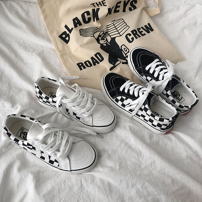 New Canvas Shoes Ladies Plaid All-match Love Flat Bottom