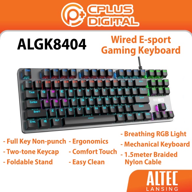 Altec Lansing ALGK8404 คีย์บอร์ดเกมมิ่ง แบบมีสาย ไม่มีสาย สีฟ้า ALGK 8404