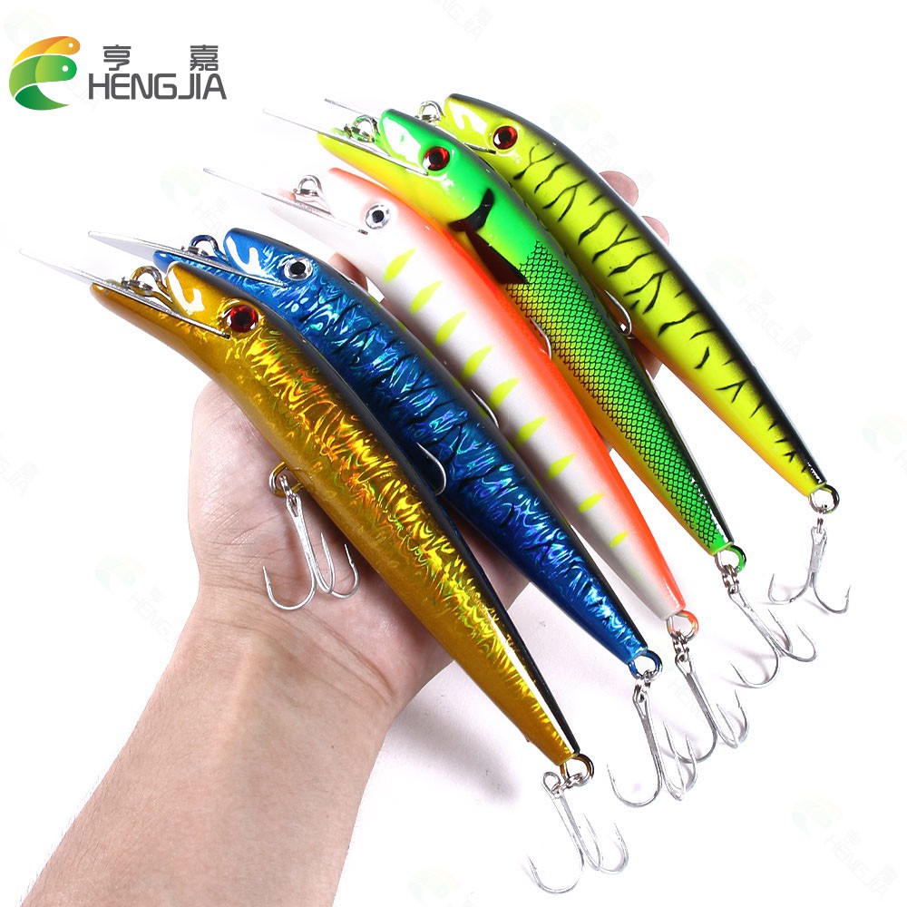 Hengjia 1 PC Big Minnow Fishing Lure ยาวลิ ้ นโลหะ 3d ตา Topwater Hard เหยื ่ อ 19.7cm/45g ตกปลาทะเล