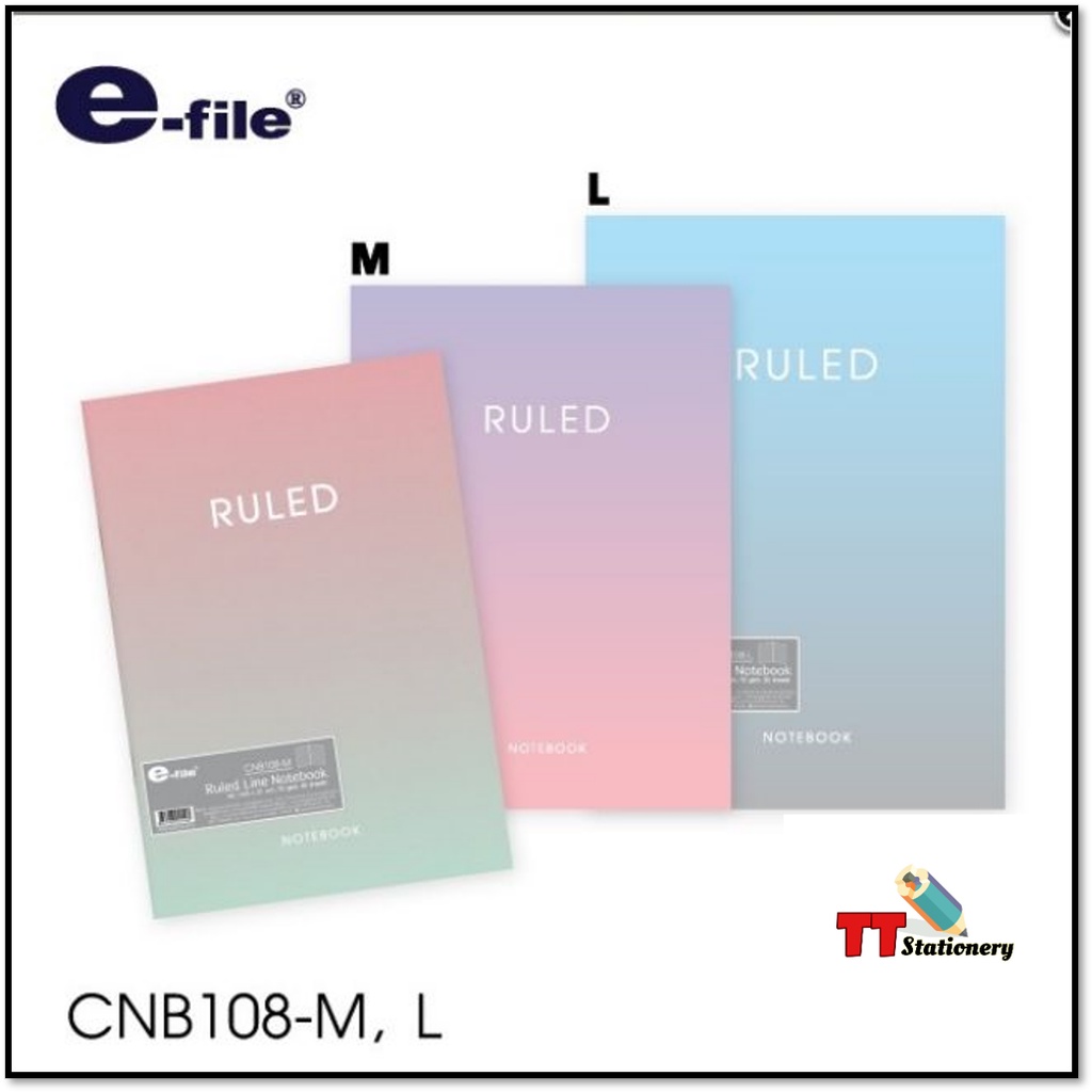 E-file สมุดปกอ่อน มีเส้น สีพาสเทลทูโทน Size M , L ( 30แผ่น / เล่ม )
