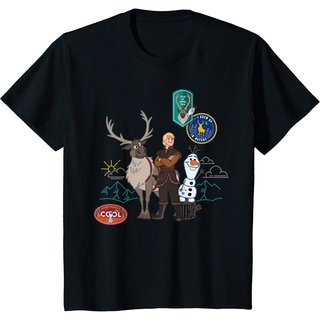 เสื้อยืดแขนสั้นลําลอง ผ้าฝ้าย พิมพ์ลาย Disney Frozen 2 Olaf Sven and Kristoff Patches แฟชั่นสําหรับผู้ชาย