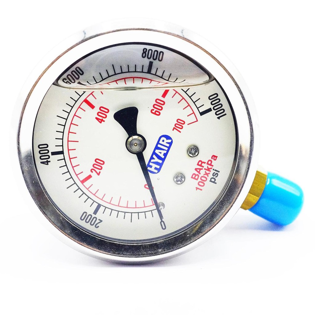 HYAIR เกจวัดแรงดัน 700 บาร์ หรือ 10000 psi ไม่มีหน้าแปลน (เกลียวตรงออกล่าง) CB-LM-63A-700 PRESSURE GAGUE 700 BAR (PF)