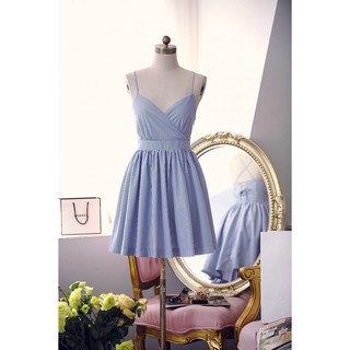 Babyblue V neck Dress เดรสสไตล์เกาหลี เดรสสั้น เดรสน่ารัก เดรสคุณหนู