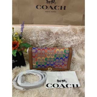 💙💜💚 COACH Riley Pack Brown Rainbow Signature Canvas Bag Medium PRIDE Handbag New