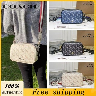 Coach Classic Carriage Logo กระเป๋ากล้องซิปคู่/แฟชั่นกระเป๋าสะพายข้าง F91109