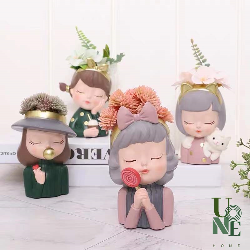 UoneHome พร้อมส่ง H038 รูปปั้นกระถางดอกไม้ แต่งสวนน่ารัก รูปปั้นเรซินเด็กสาว สไตล์โมเดิร์น ของแต่งบ้าน แต่งสวน