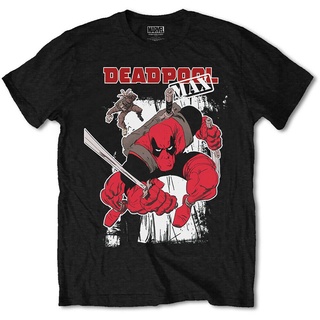 T-shirt  เสื้อยืด ผ้าฝ้าย พิมพ์ลายการ์ตูนมาร์เวล Deadpool Max สไตล์ฮิปฮอป ขนาดใหญ่ สีดํา สําหรับผู้ชายS-5XL