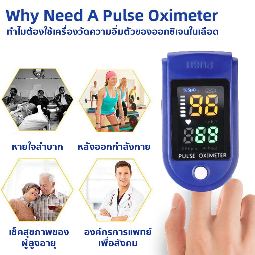 เครื่องวัดออกซิเจนในเลือด เครื่องวัดออกซิเจนปลายนิ้ว และ ตรวจวัดชีพจรปลายนิ้ว เครื่องวัดออกซิเ Pulse Oximeter encoremall
