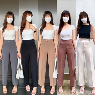 กางเกงทรงกระบอกยาว พร้อมส่ง เอวสูง ผ้าไอวี่ นุ่มเด้ง ไม่ขึ้นขน ไม่เป็นขุย มีไซส์ S-3XL