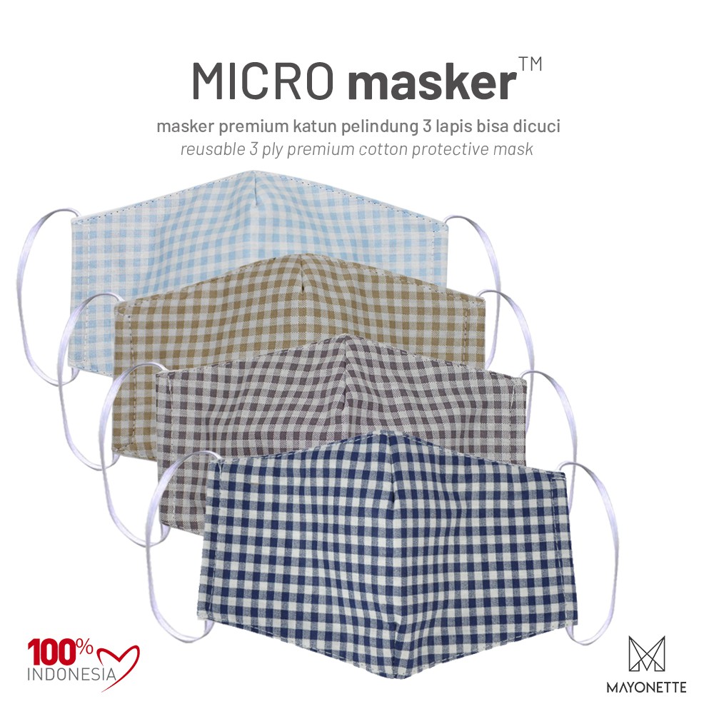 MAYONETTE ผู้ใหญ่ Squared Duckbill หน้ากากผ้าฝ้ายพรีเมี่ยม 3 PLY Non-Medical คุณภาพสูงเรียบ
