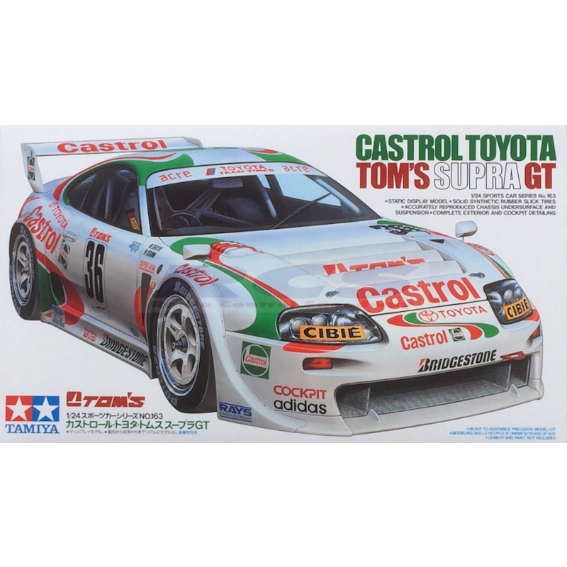 TAMIYA 24163 ชุดประกอบจำลองมาตราส่วน 1:24 CASTROL TOYOTA TOM’S SUPRA GT โมเดลประกอบ ต้องไปสร้างและทำสีเอง