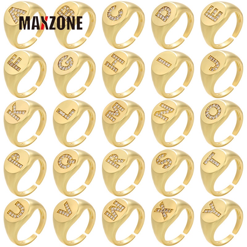 Maxzone A-Z แหวนโลหะ รูปตัวอักษร สีทอง ปรับได้ เครื่องประดับแฟชั่น สําหรับผู้หญิง