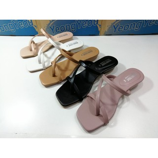 yeong yeou รองเท้าแตะแฟชั่นแบบสวมหนีบหนังนิ่มส้นสูง1นิ้ว(2cm)บิ๊กไซส์ รหัสyy9347-1