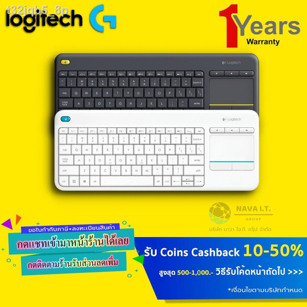 ✚₪🔥HOT🔥 Logitech Wireless Touch Keyboard K400 Plus แป้นภาษาไทย/อังกฤษ ของแท้ ประกันศูนย์ 1ปี คีย์บอร์ดไร้สาย White- Bl