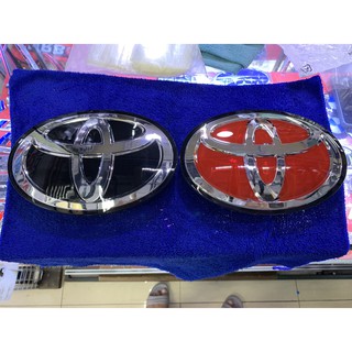 TOYOTA ดำ แดง ตรา โลโก้ รถ หน้า FORTUNER REVO ROCCO 2018 - 2021 เคลือบแก้ว ขายึด LOGO BADGE EMBLEM 19 x 13 cm