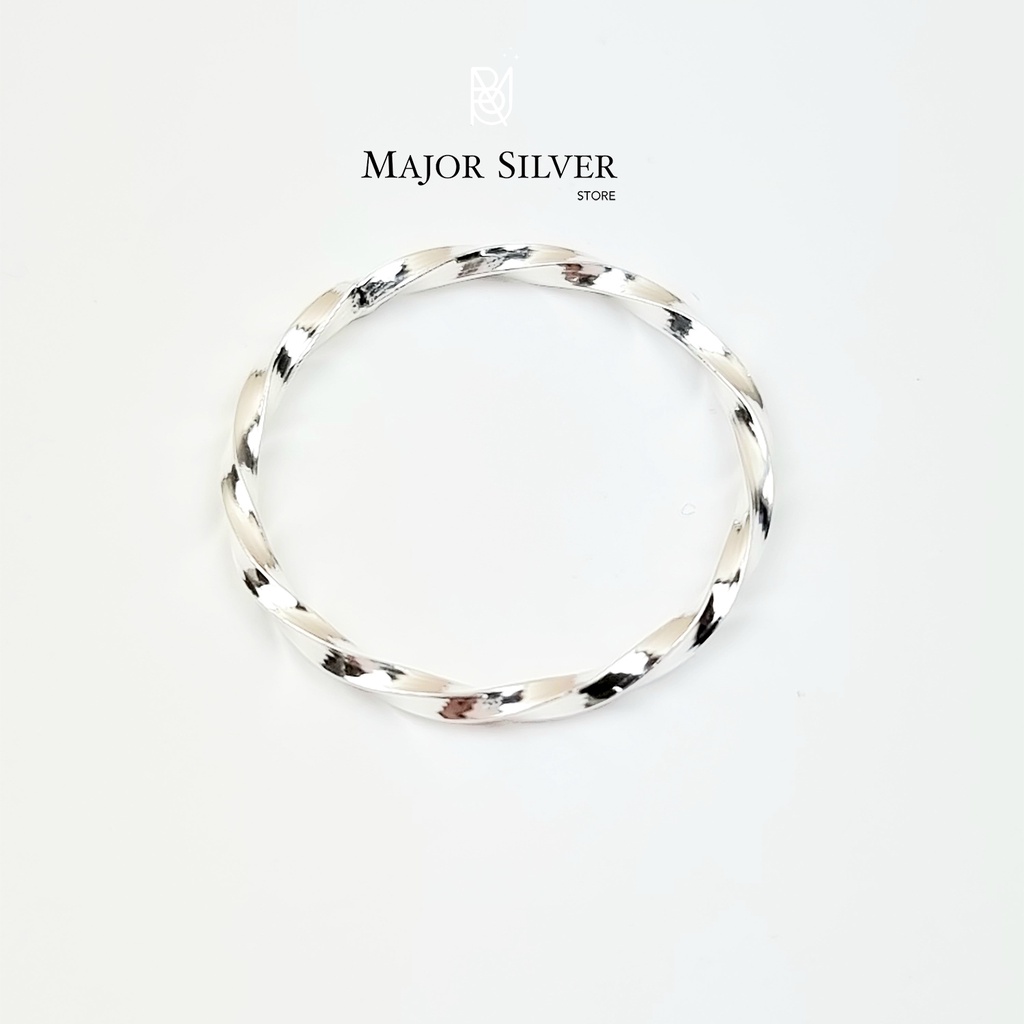 แหวนนิ้วก้อย แหวนลวดสี่เหลี่ยมบิดเกลียว / แหวนเงินแท้ 92.5% เรียบๆ สไตล์มินิมอล Major Silver : E-V-TwSg-1.1