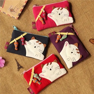 กระเป๋าสตางค์ ใบสั้น ผ้าฝ้าย ผ้าฟาบริค แต่งซิป มีหลายชั้น น่…