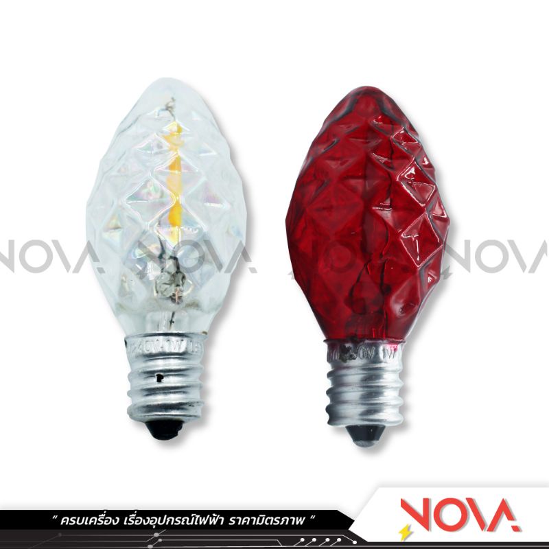 หลอดจำปา หลอดจำปาเพชร หลอดศาลเจ้า LED ขั้ว E12 1W สีแดง/สีใส ยี่ห้อ Mizuno