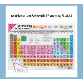 แผ่นพิมพ์ตารางธาตุพลาสติก PP คุณภาพดี หนา 200 ไมครอน ตารางธาตุ A5,A4,A3