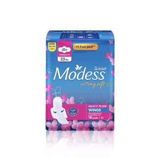 Modess cottony soft Heavy Flow Wings 16 pcs โมเดส ผ้าอนามัย น้ำหนักเบามีปีก 16 ชิ้น:16 ชิ้น