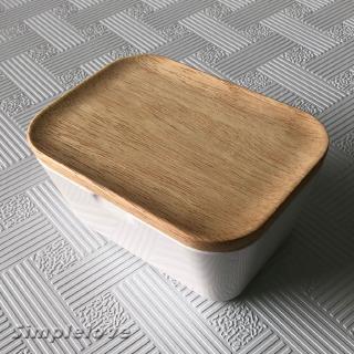 Butter Dish with Bamboo Lid, White Melamine Butter Keeper Butter Container Food Snacks Storage Candy Box,  Large Butter