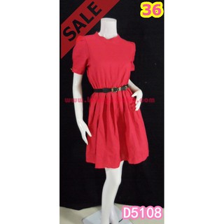 SaLe++ (อก36) ทองย้อย D5108 เดรสแขนตุ๊กตาผ้าลินินผสมฝ้ายสีแดงปะการัง ผ่าหลังติดกระดุม **Lovely-Catty
