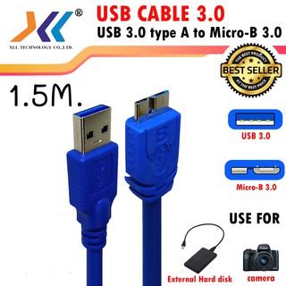 XLL USB3.0 Type A to Micro-B Cable ความยาว 1.5 เมตร ใช้ต่อ External Harddisk รหัสusb3604