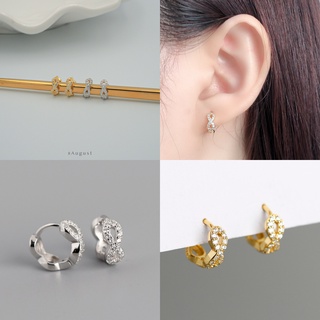 8August ต่างหูเงินแท้ ต่างหูห่วง ฝังเพชร Infinity Hoop Earrings S925 (A21)