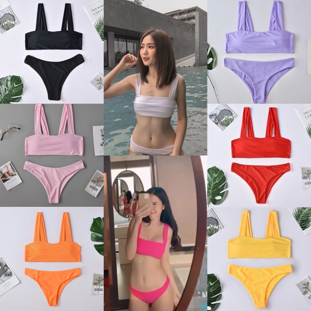 Saleบิกินี่ ชุดว่ายน้ำทูพีช8สีตาลายไปเลยค่า บรามีฟองน้ำ มีช่องเสริมเพิ่ม พร้อมส่งจากไทย